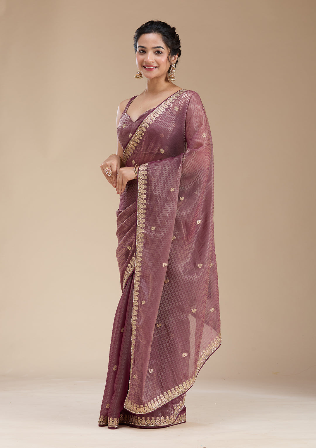 Wine Gotapatti Organza Saree