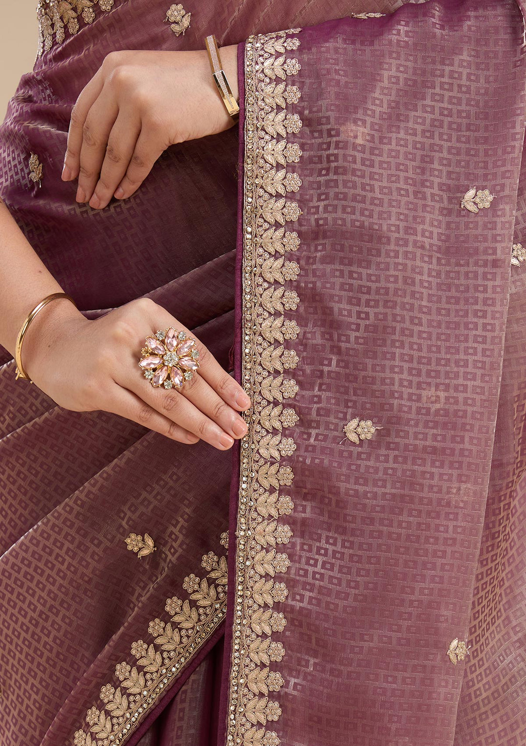 Wine Gotapatti Organza Saree