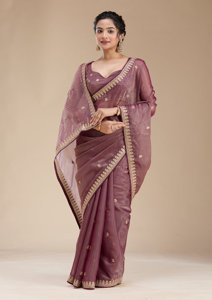 Wine Gotapatti Organza Saree