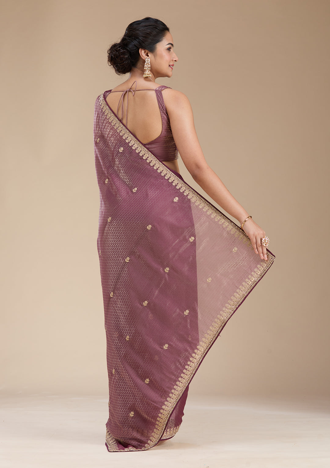 Wine Gotapatti Organza Saree