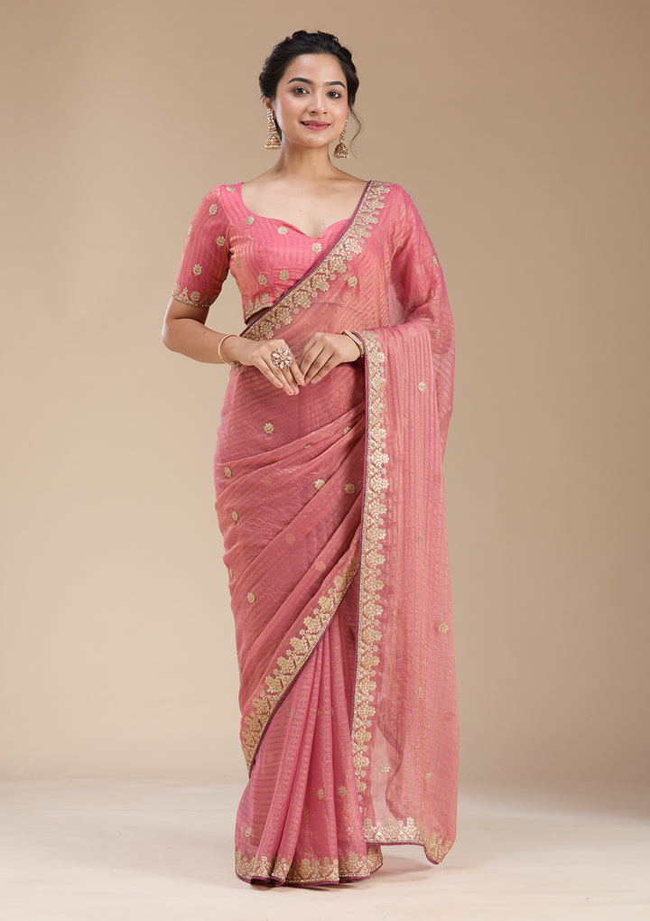 Gajari Pink Gotapatti Chiffon Saree