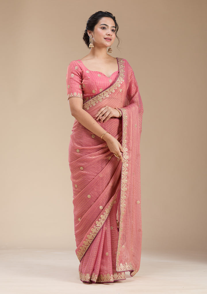 Gajari Pink Gotapatti Chiffon Saree