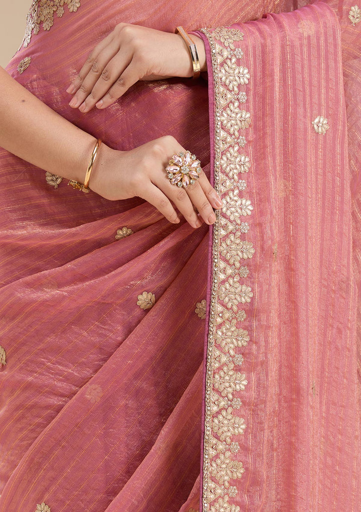 Gajari Pink Gotapatti Chiffon Saree