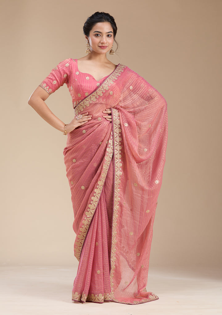 Gajari Pink Gotapatti Chiffon Saree