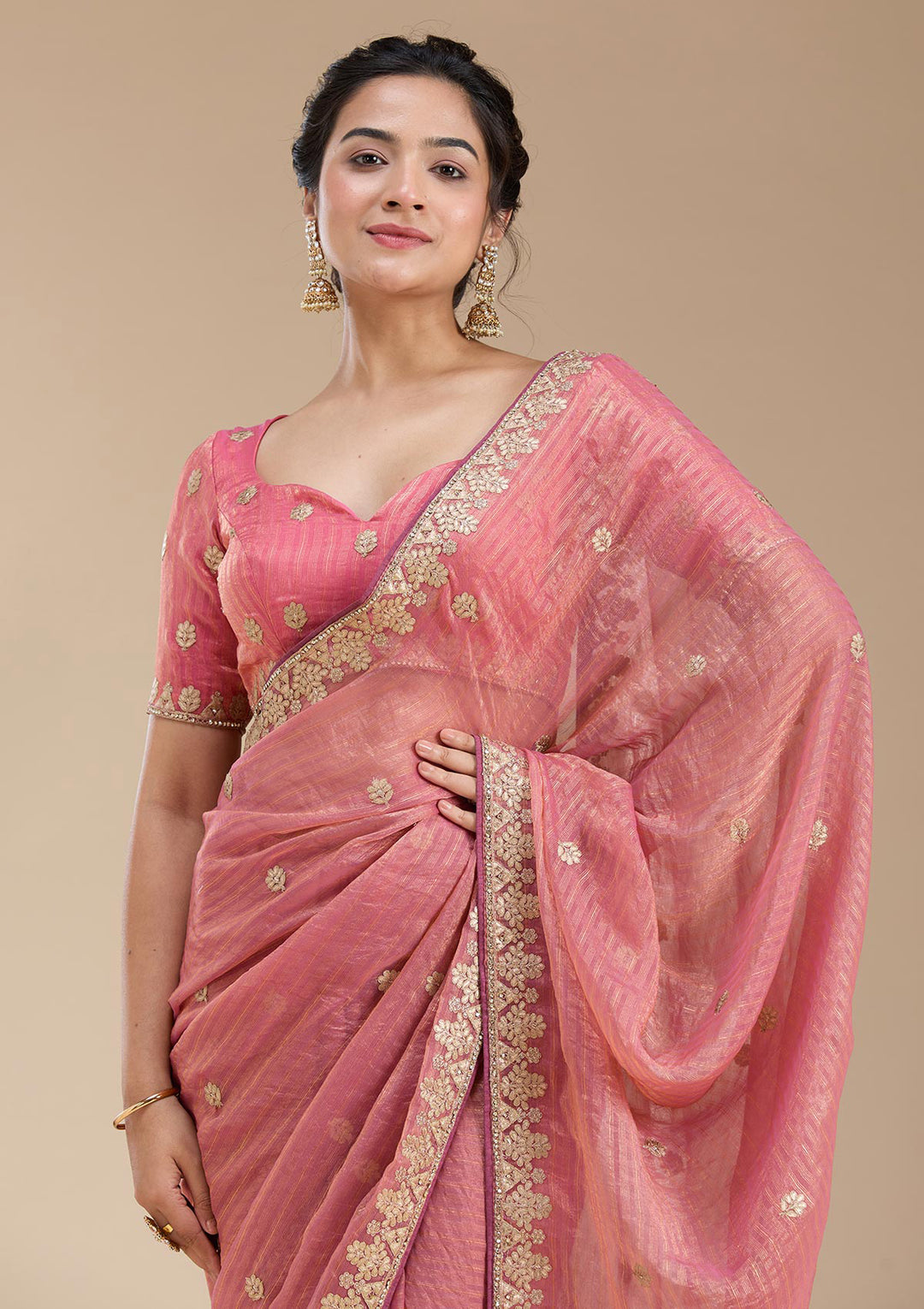 Gajari Pink Gotapatti Chiffon Saree
