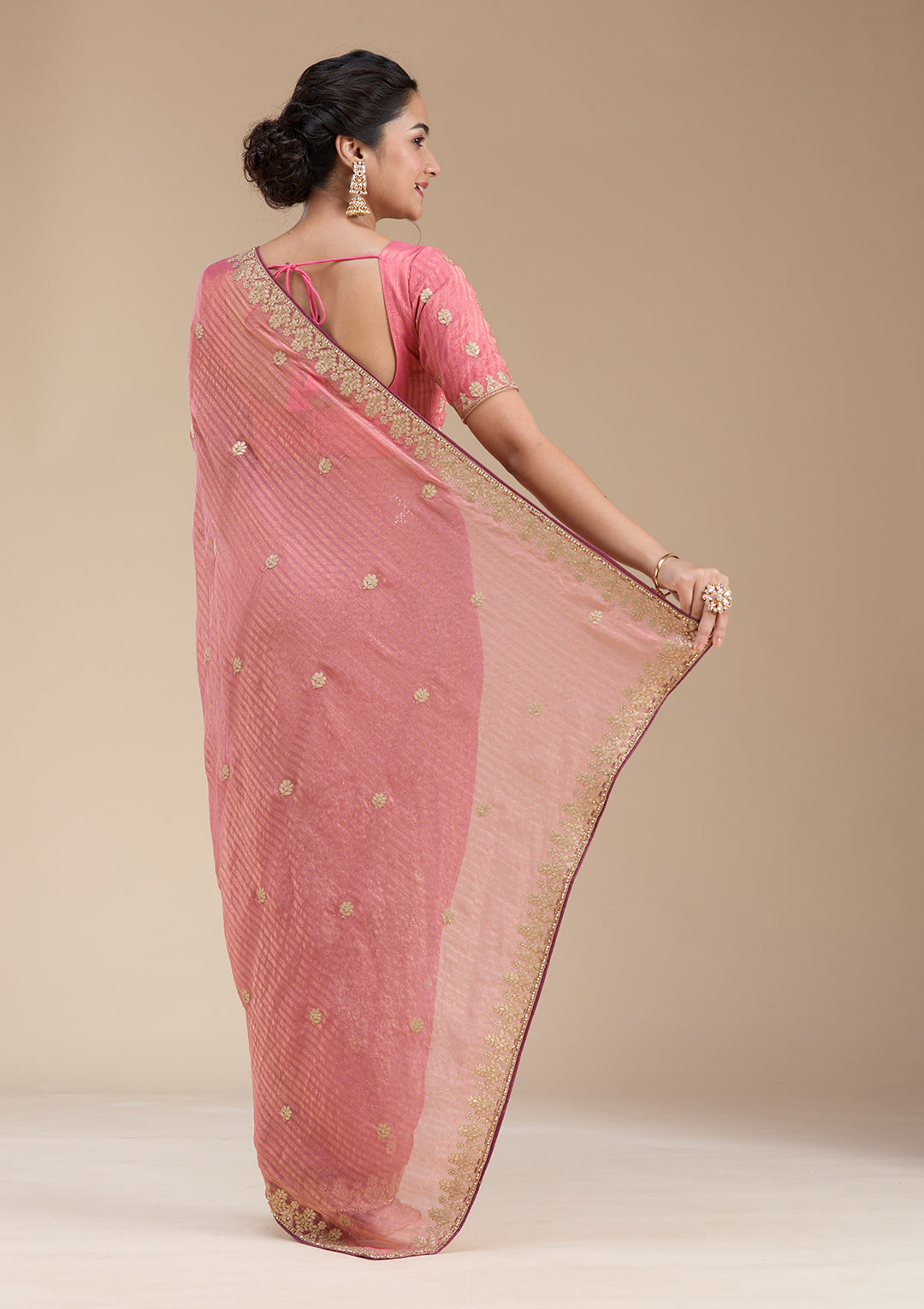 Gajari Pink Gotapatti Chiffon Saree