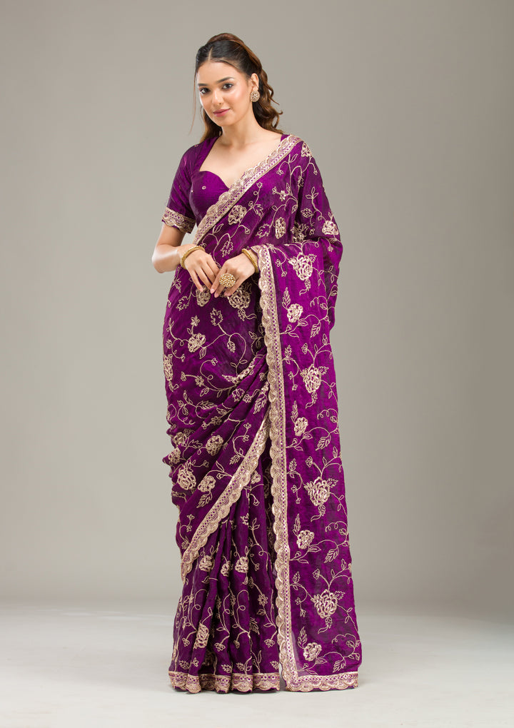 Purple Kashmiri Georgette Saree