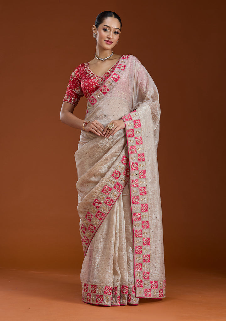 Beige Gotapatti Tissue Saree