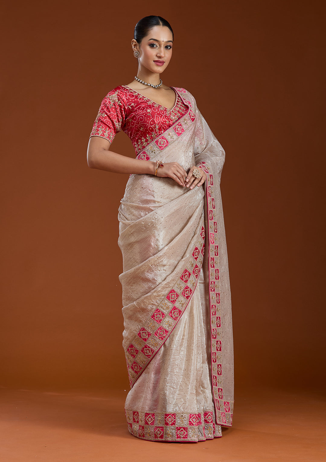 Beige Gotapatti Tissue Saree