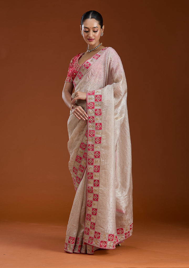 Beige Gotapatti Tissue Saree