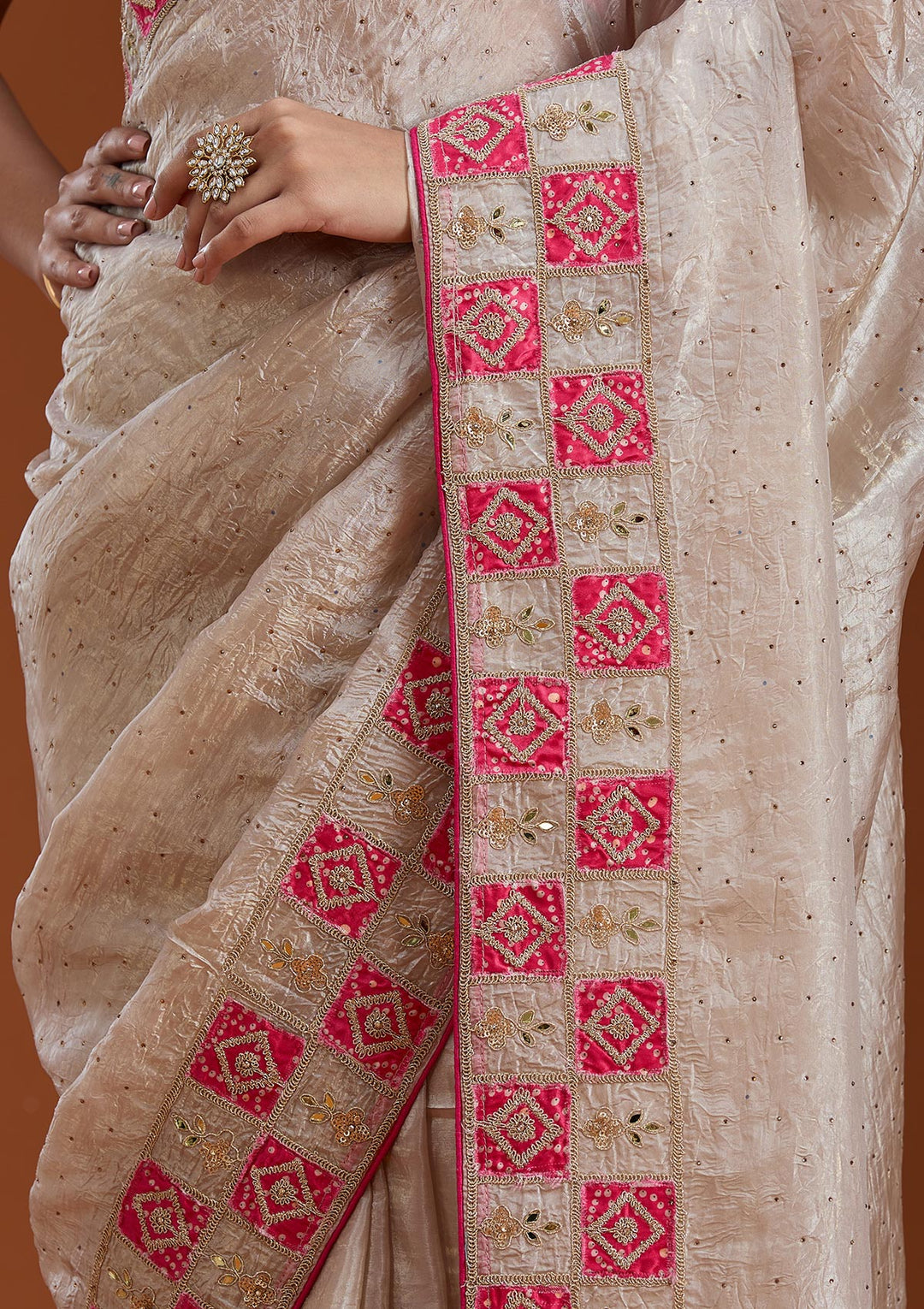 Beige Gotapatti Tissue Saree