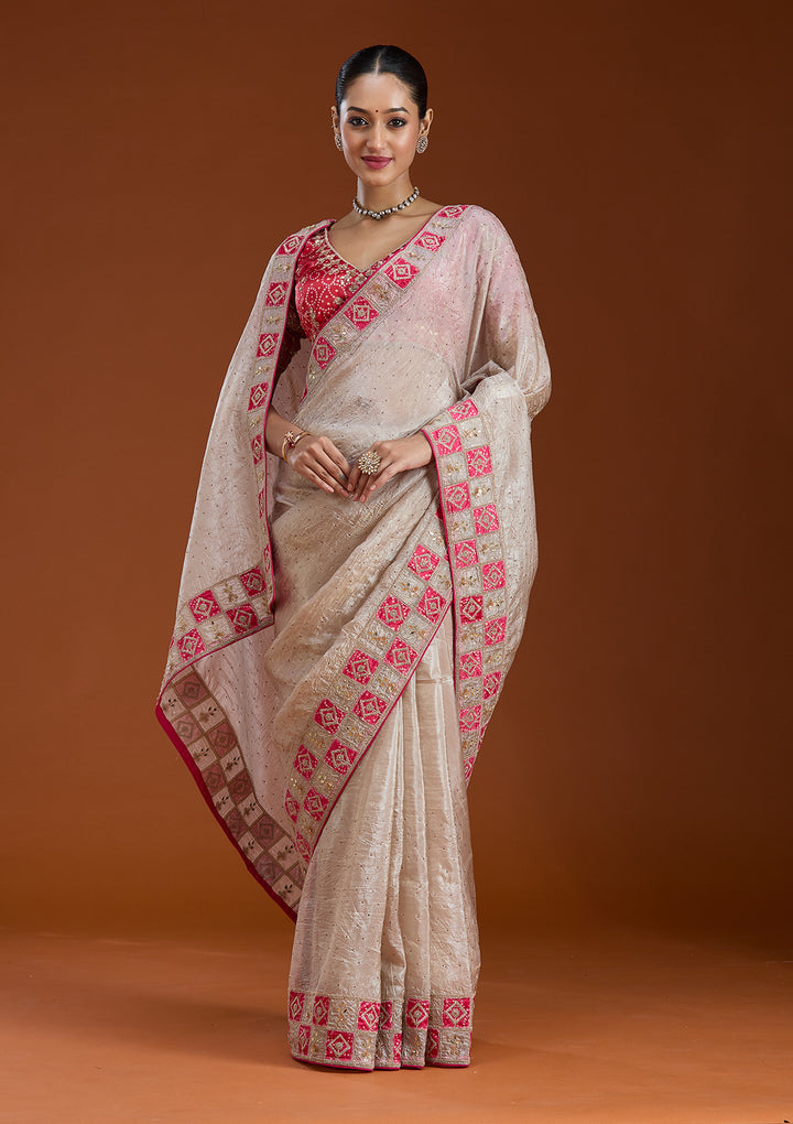 Beige Gotapatti Tissue Saree