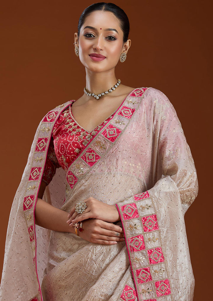 Beige Gotapatti Tissue Saree
