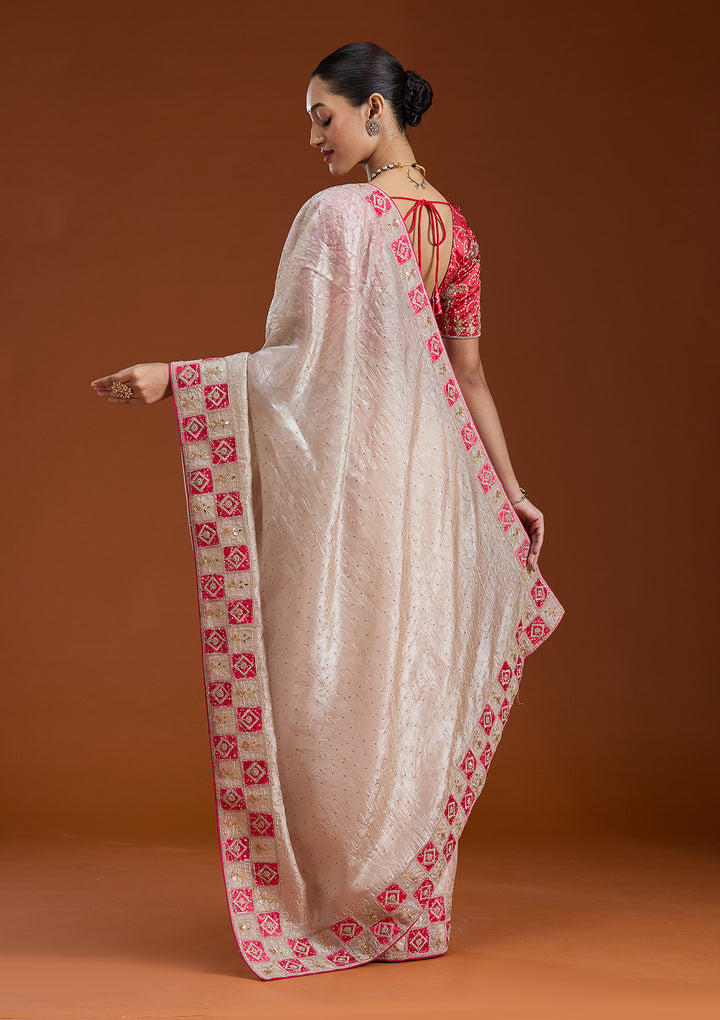 Beige Gotapatti Tissue Saree