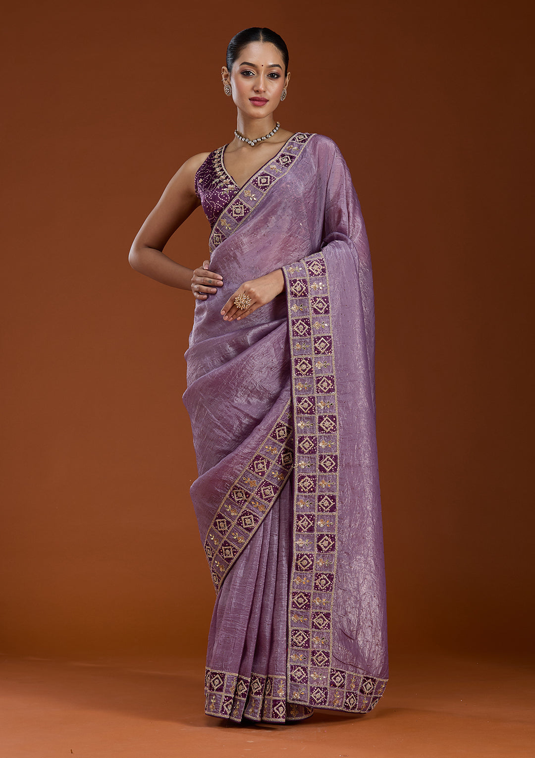 Light Lavender Gotapatti Tissue Saree