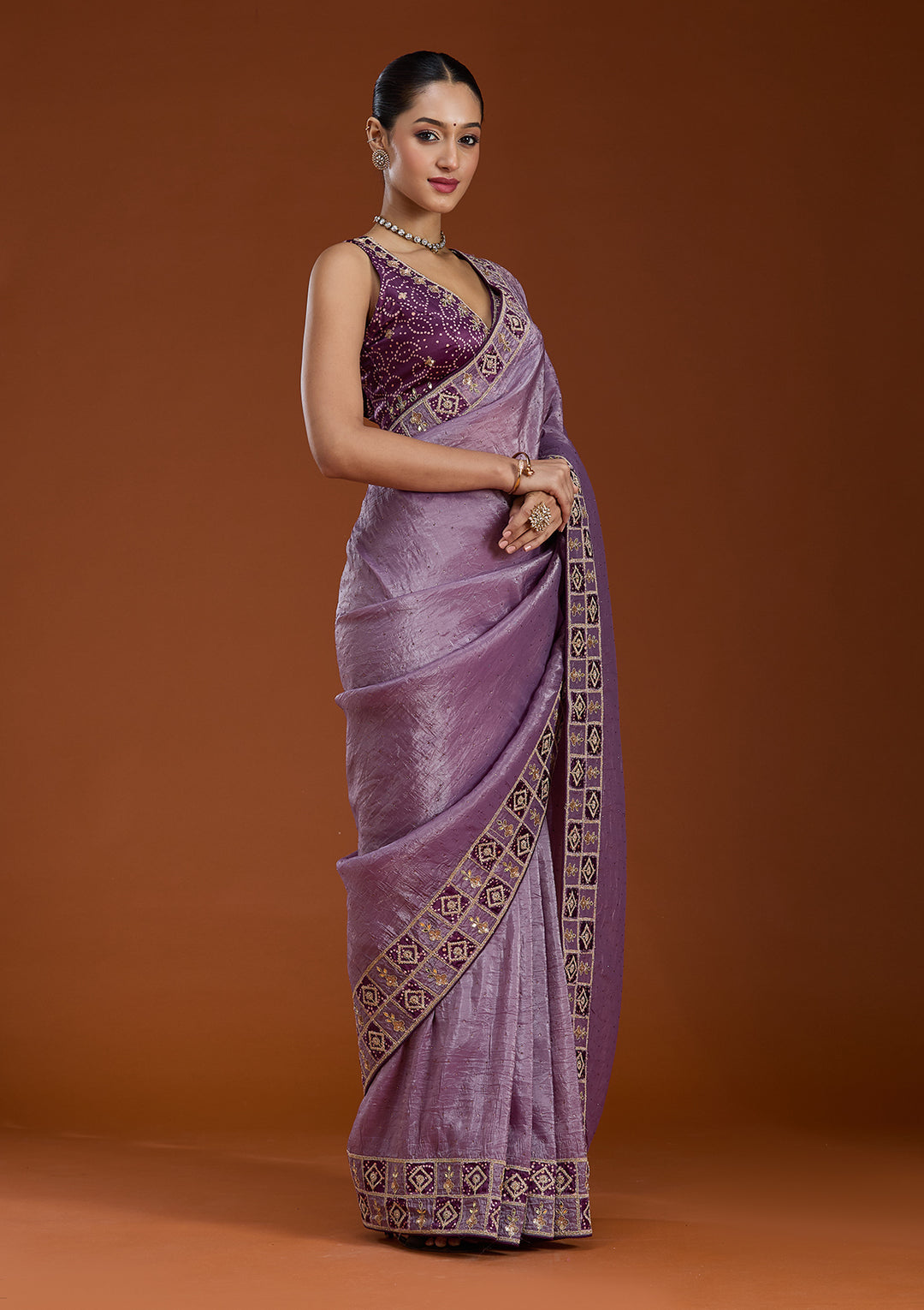 Light Lavender Gotapatti Tissue Saree