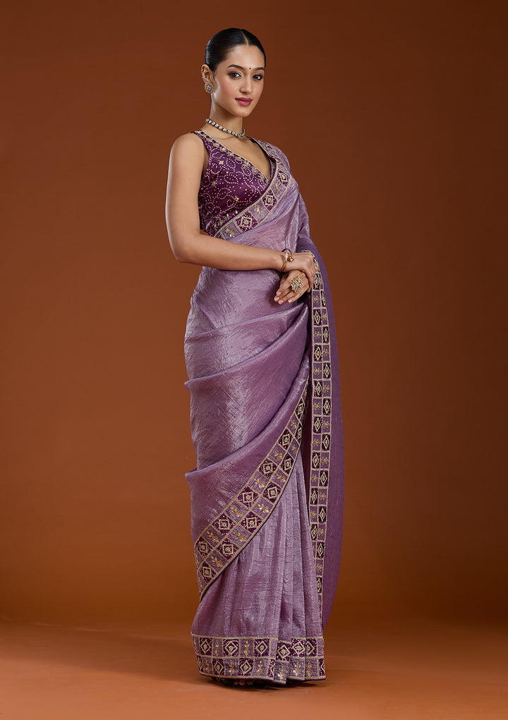 Light Lavender Gotapatti Tissue Saree