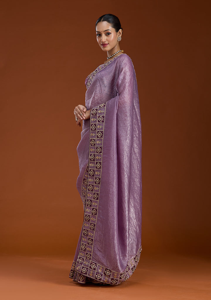 Light Lavender Gotapatti Tissue Saree