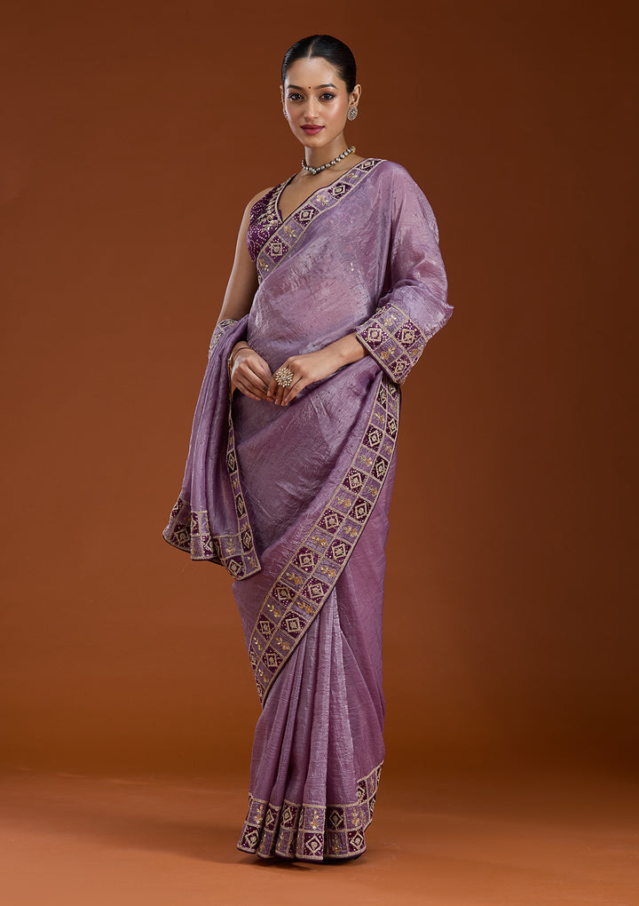 Light Lavender Gotapatti Tissue Saree