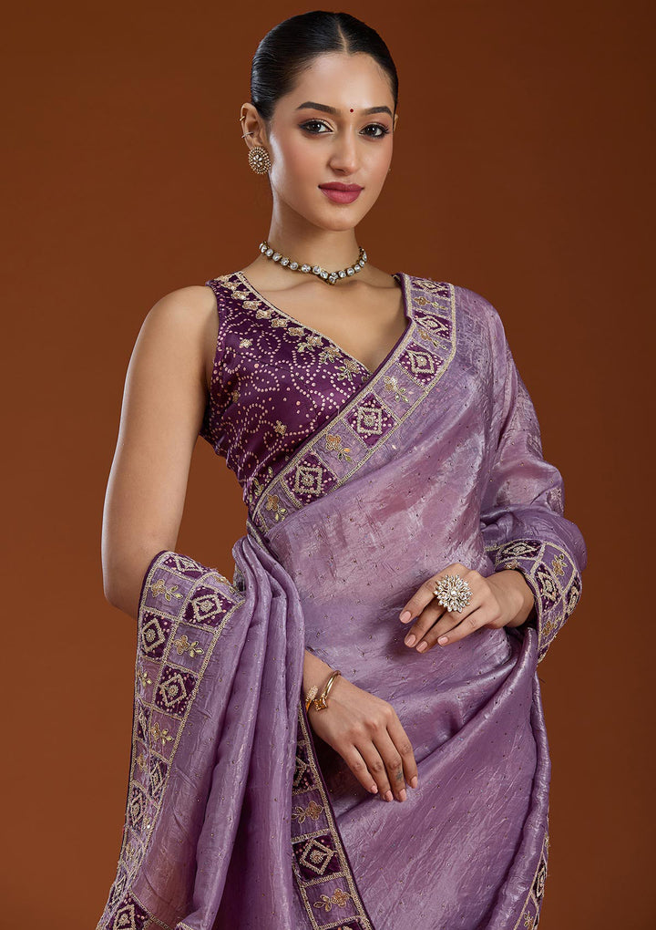 Light Lavender Gotapatti Tissue Saree