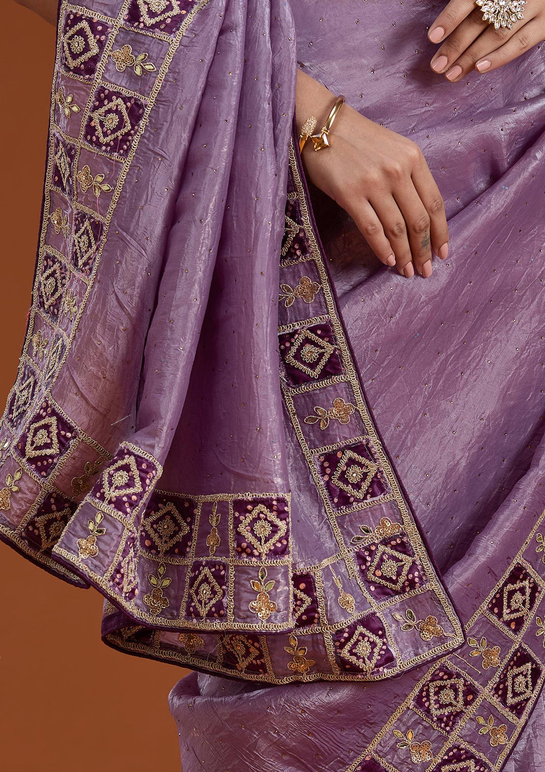 Light Lavender Gotapatti Tissue Saree