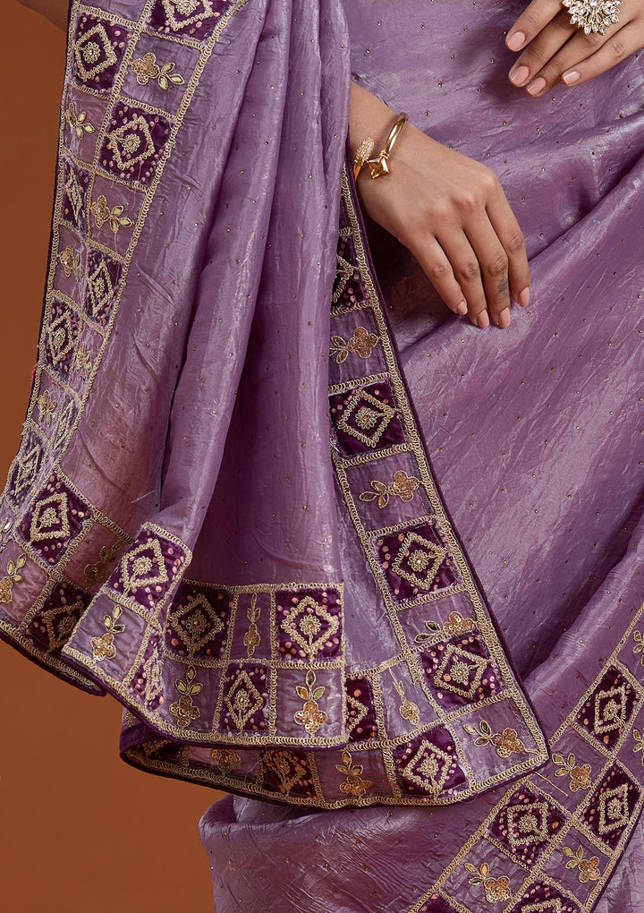 Light Lavender Gotapatti Tissue Saree