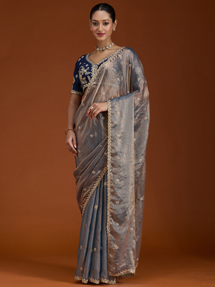 Grey Cording Tissue Saree