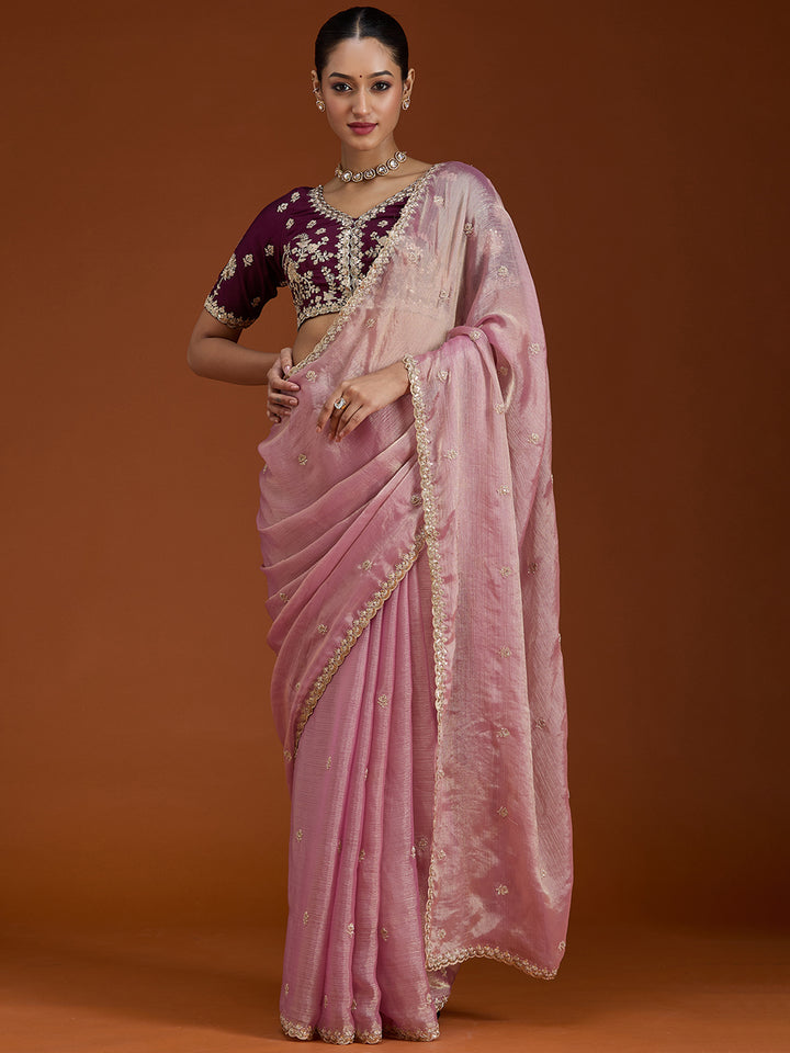 Onion Pink Cording Tissue Saree