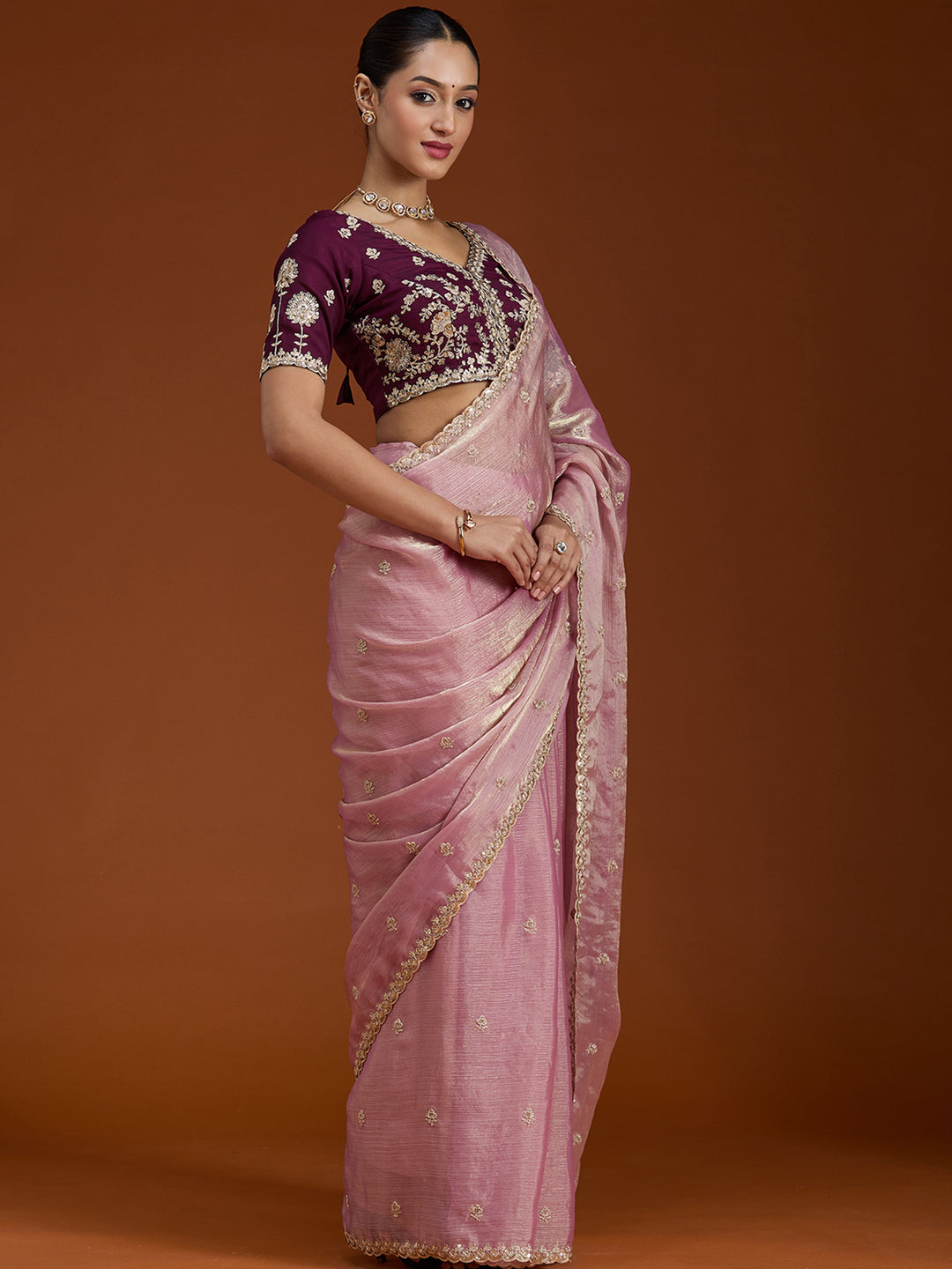 Onion Pink Cording Tissue Saree