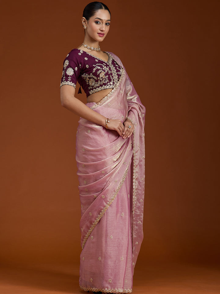 Onion Pink Cording Tissue Saree