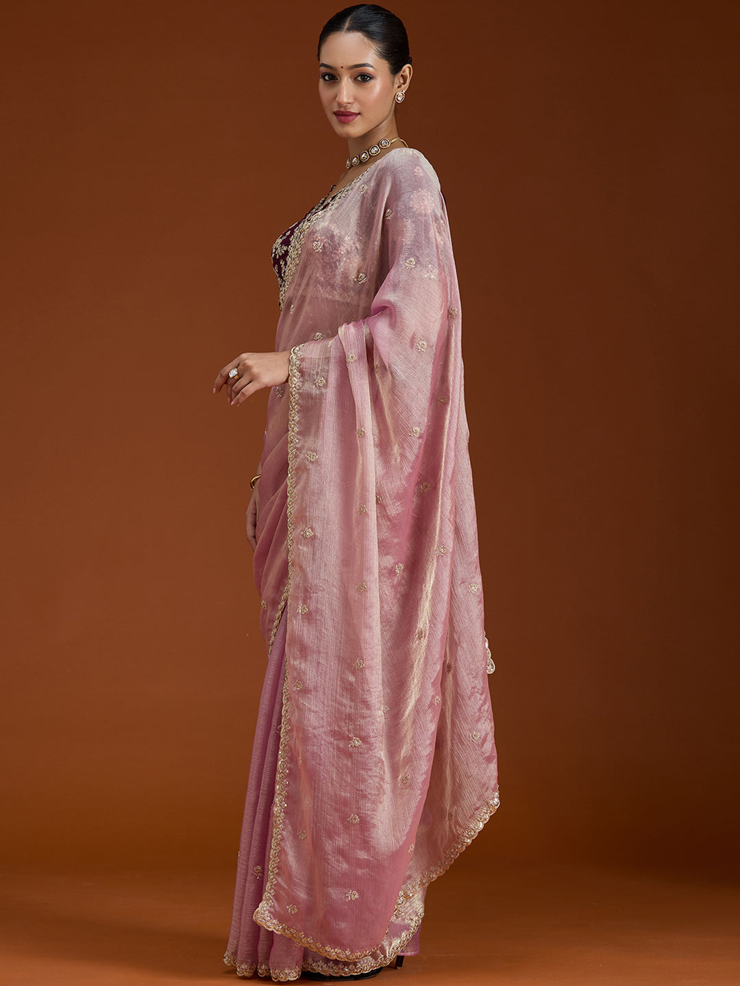 Onion Pink Cording Tissue Saree