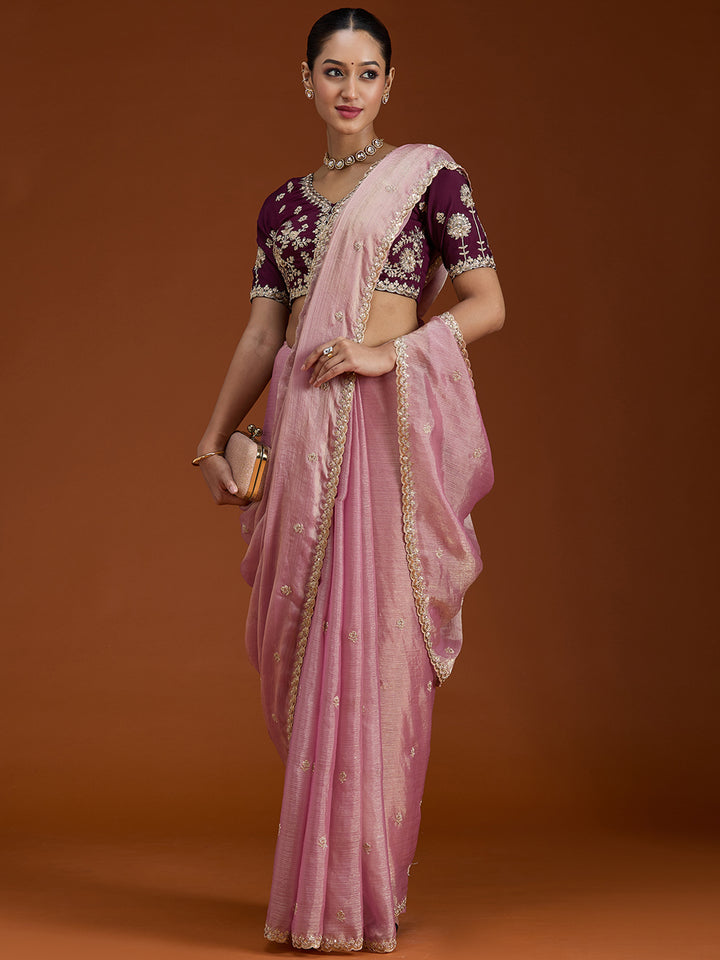 Onion Pink Cording Tissue Saree