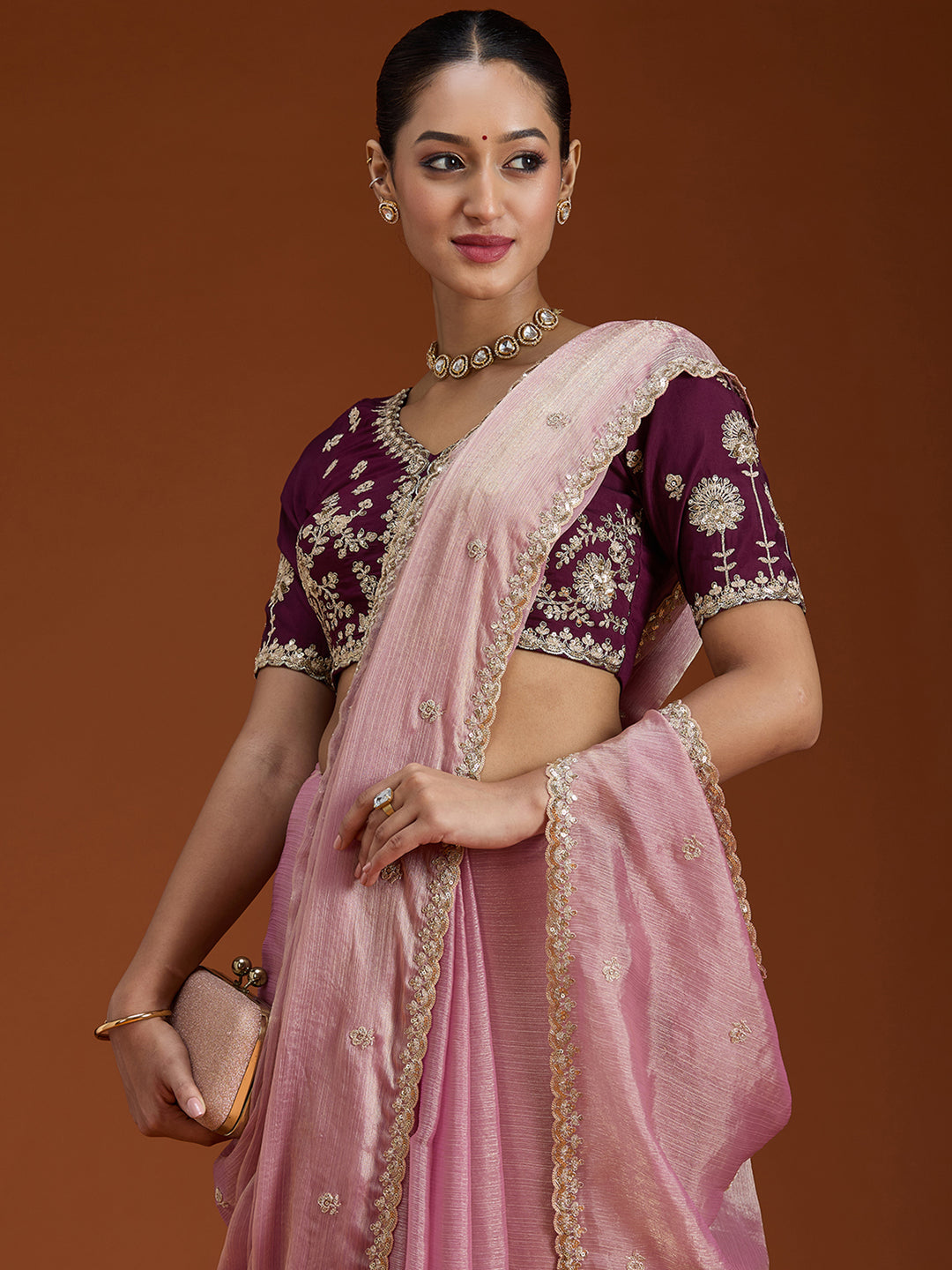 Onion Pink Cording Tissue Saree