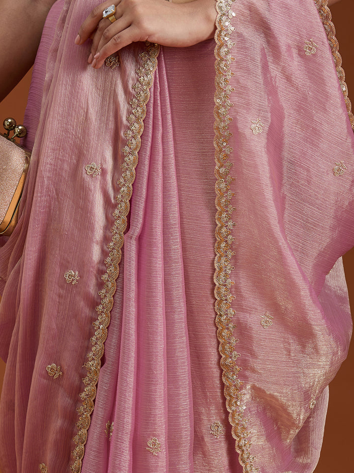 Onion Pink Cording Tissue Saree