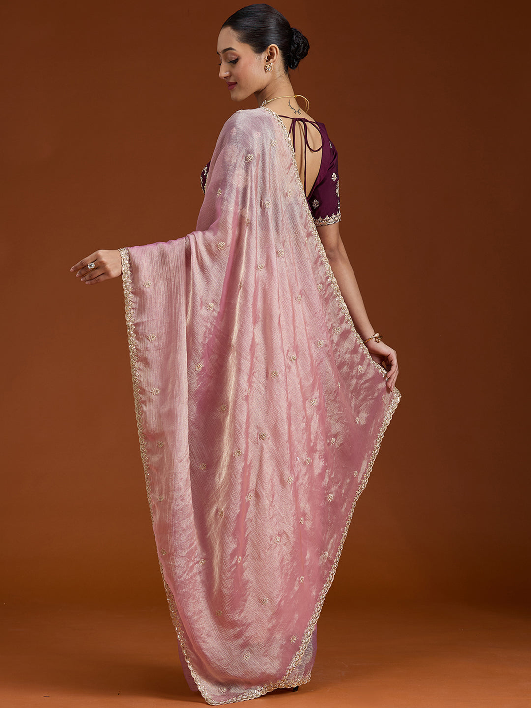 Onion Pink Cording Tissue Saree