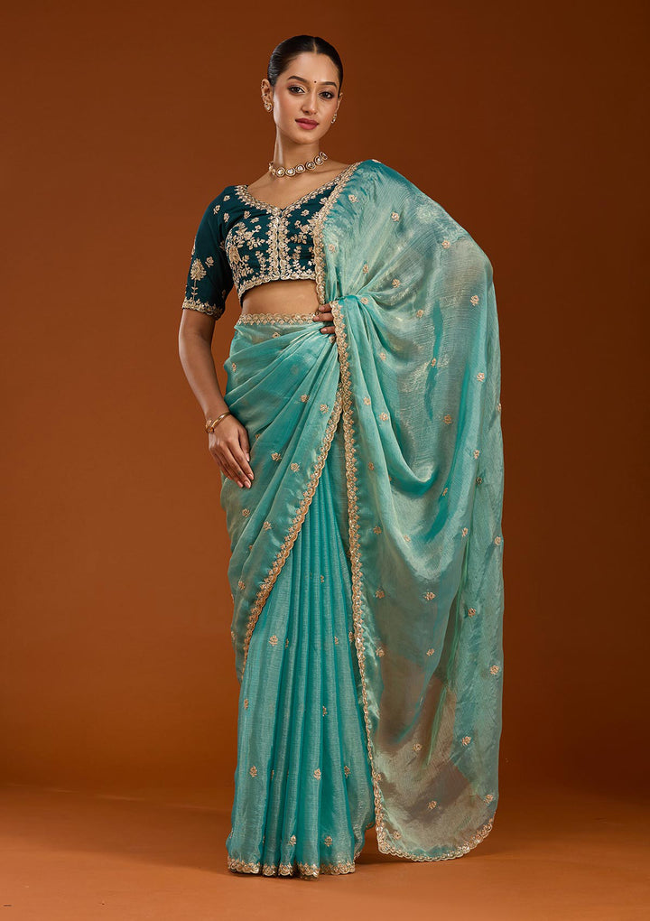 Sea Green Cording Tissue Saree