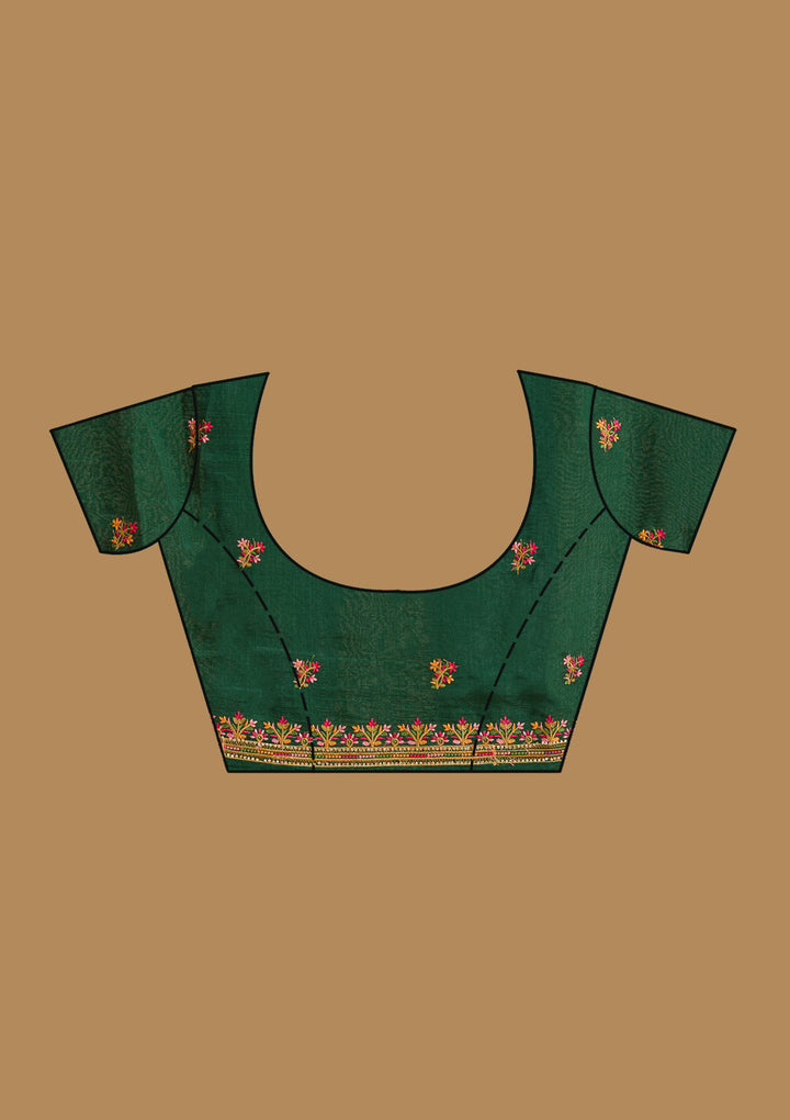 Bottle Green Kashmiri Soft Raw Silk Saree