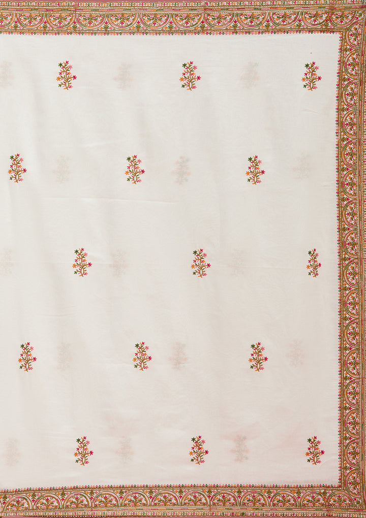 Off White Kashmiri Soft Raw Silk Saree