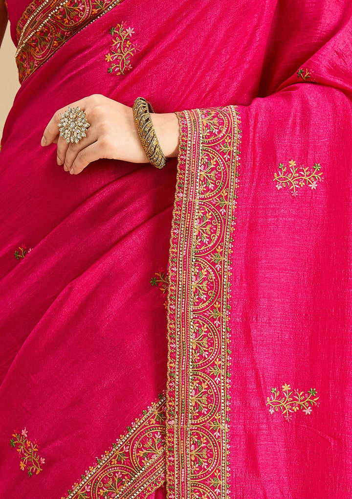 Rani Pink Kashmiri Soft Raw Silk Saree