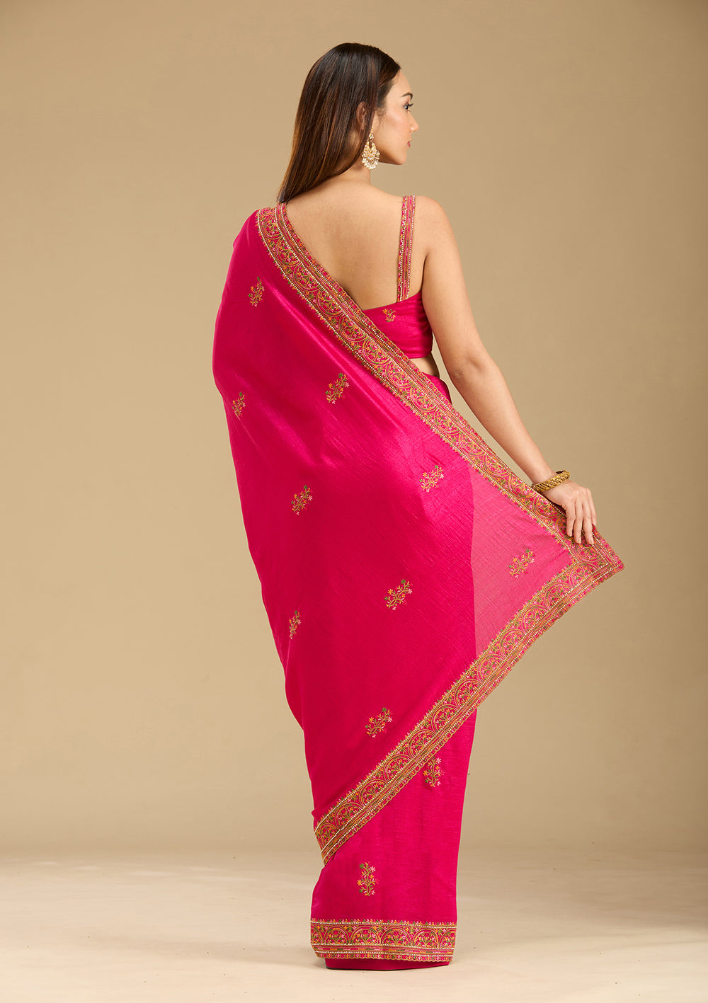 Rani Pink Kashmiri Soft Raw Silk Saree