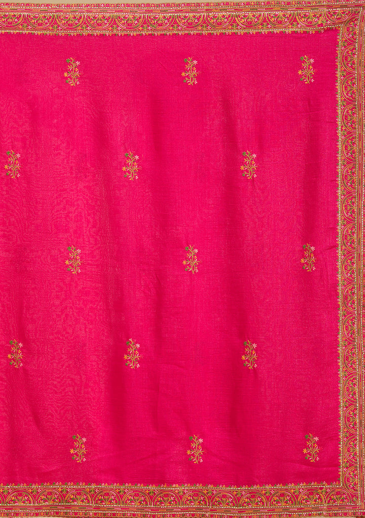 Rani Pink Kashmiri Soft Raw Silk Saree