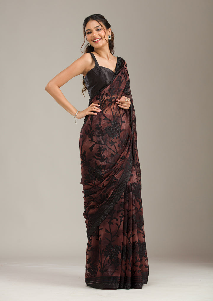 Brown Stonework Chiffon Saree
