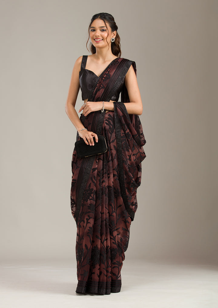 Brown Stonework Chiffon Saree