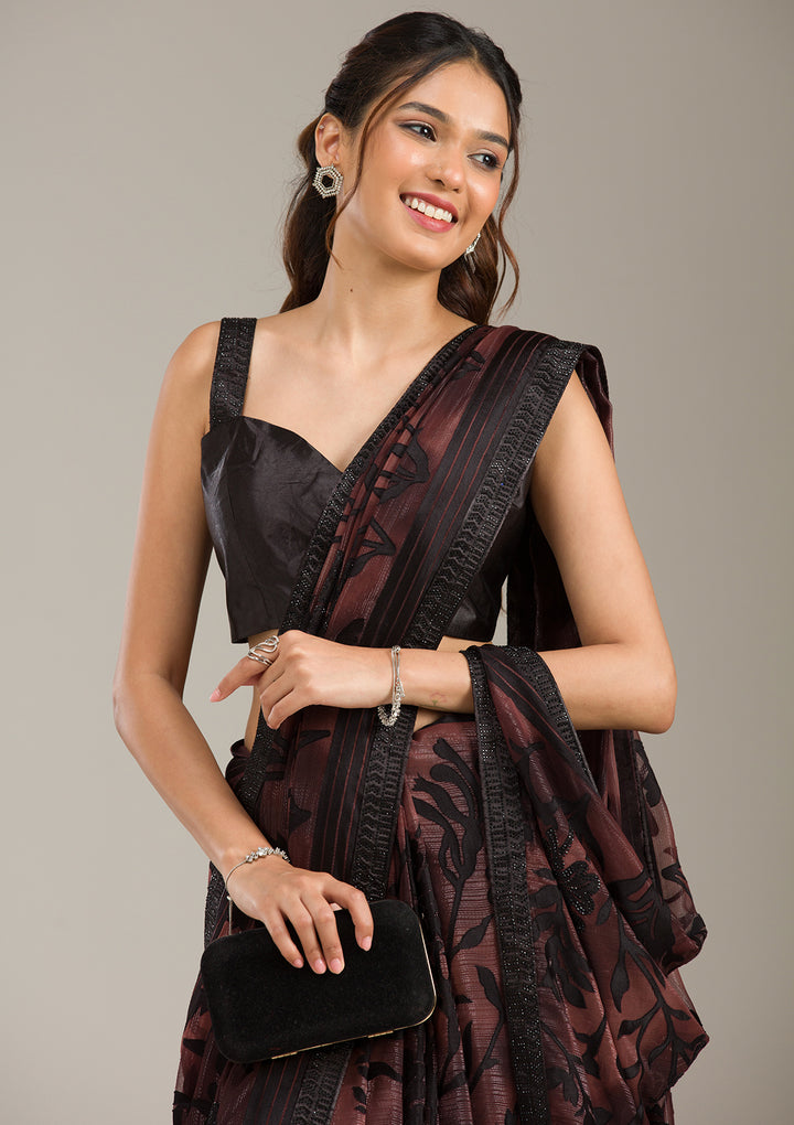 Brown Stonework Chiffon Saree