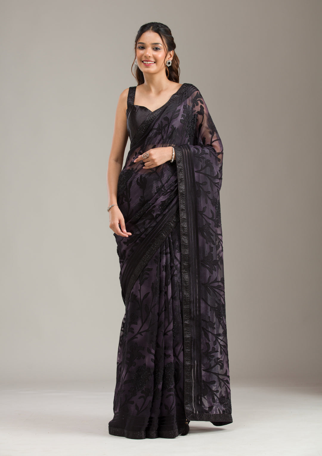 Purple Threadwork Georgette Saree