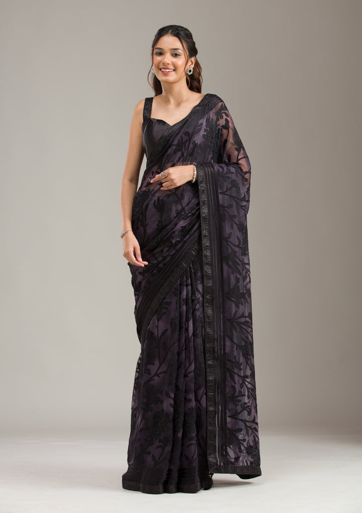 Purple Threadwork Georgette Saree