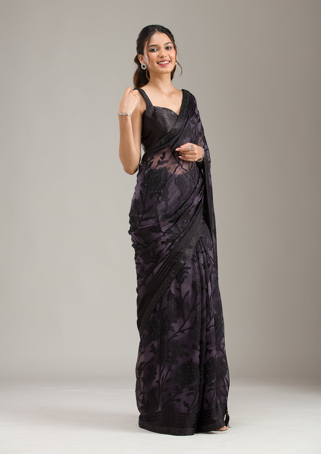 Purple Threadwork Georgette Saree