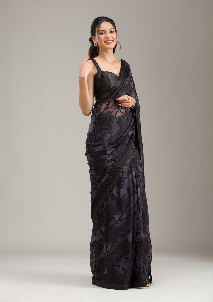 Purple Threadwork Georgette Saree