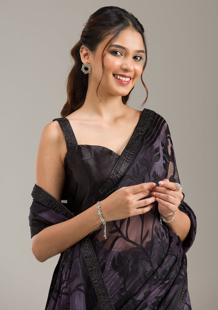 Purple Threadwork Georgette Saree