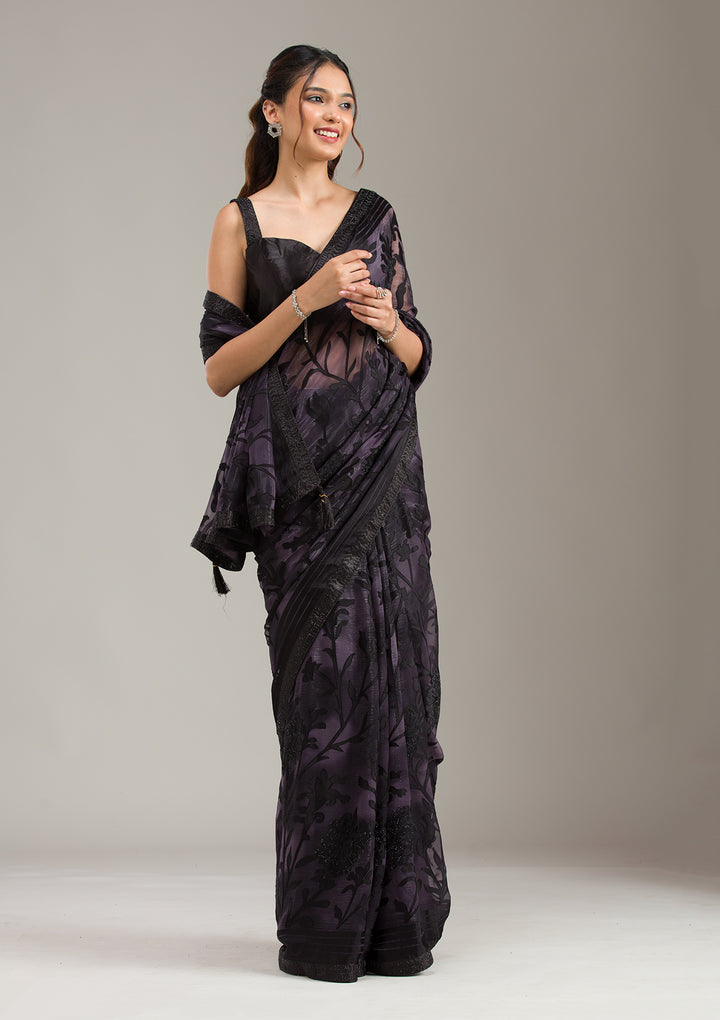 Purple Threadwork Georgette Saree
